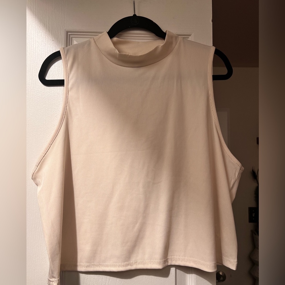 Sleeveless Cream Mock Neck Crop Top